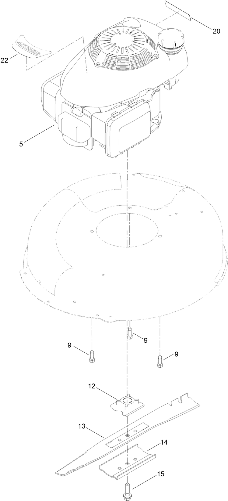 Engine And Blade Assembly Diagram and Parts List for 10736HD 400000000 - 403499999 Lawn Boy Lawn Mower